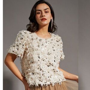 Chicwish SEQUIN EMBELLISHED FEATHER SHORT-SLEEVE TOP Size S-M
